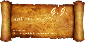 Gyürki Jolán névjegykártya